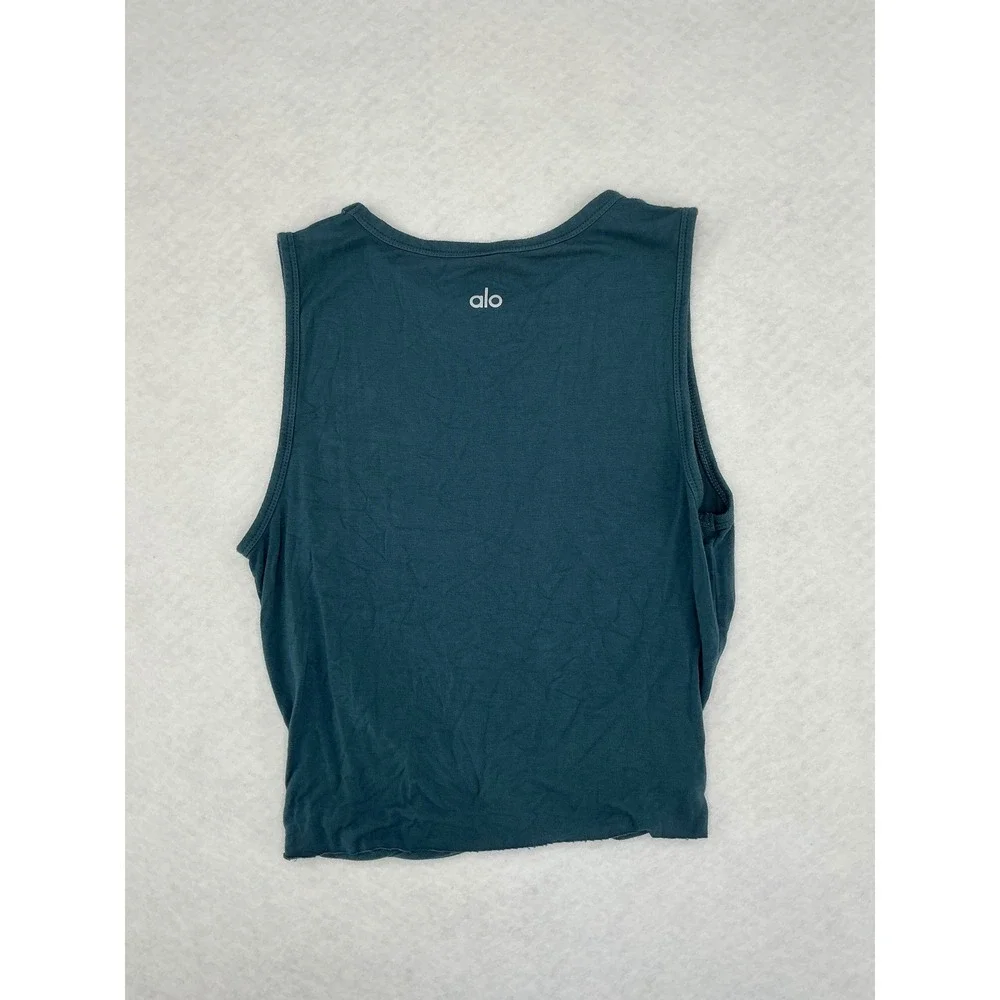 Alo Yoga Tank Top Women XS Teal Blue Front Twist Cropped Sleeveless Activewear